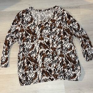 Cato Brown and White Leaf Pattern Blouse